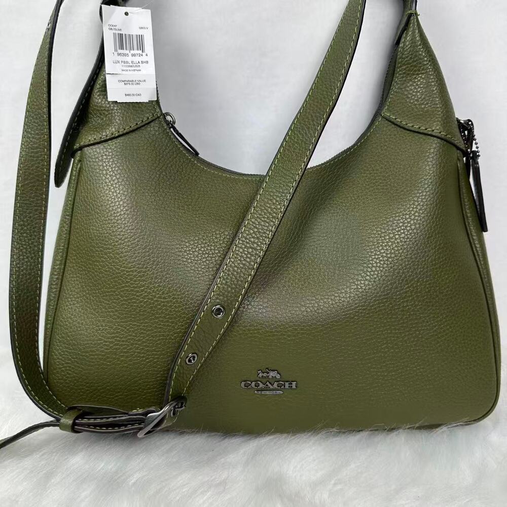 Coach Ella Shoulder Bag Crossbody In Leather/Gunmetal/Olive CCE47 NWT - Picture 2 of 9
